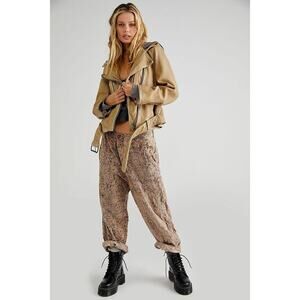 We the Free Womens Leather Moto Hoodie Jacket Brown Size M